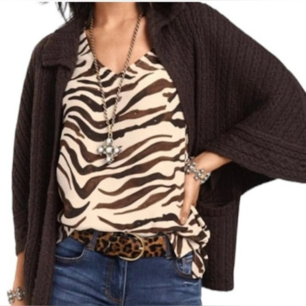 Cabi #3771 Simone Flutter Sleeve Zebra Print Blou… - image 4